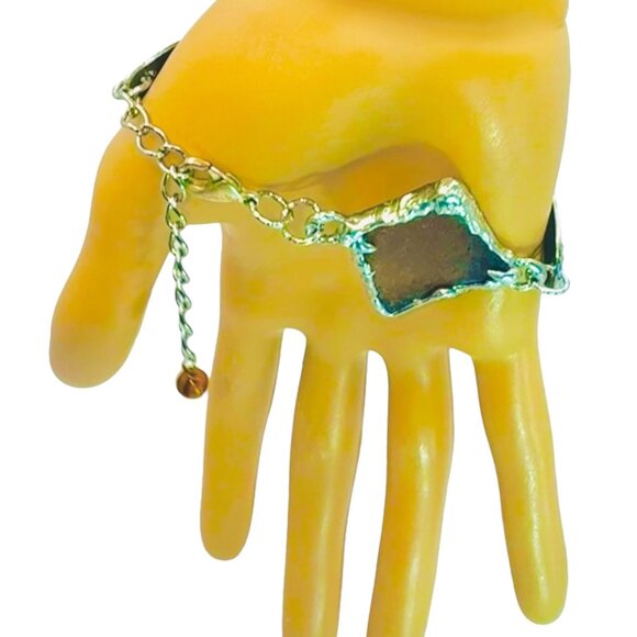 Amber Sea Glass Mixed Metals Butterfly Bracelet w/ Artisan Silver & Copper ADJ. - Picture 5 of 11